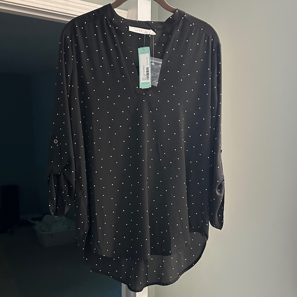 Lush Black and White Polka Dot Blouse
